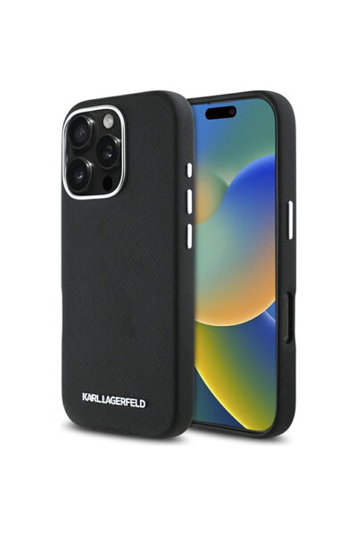 Karl Lagerfeld Case for iPhone 16 Pro - Saffiano Full Wrapped Elongated Metal...