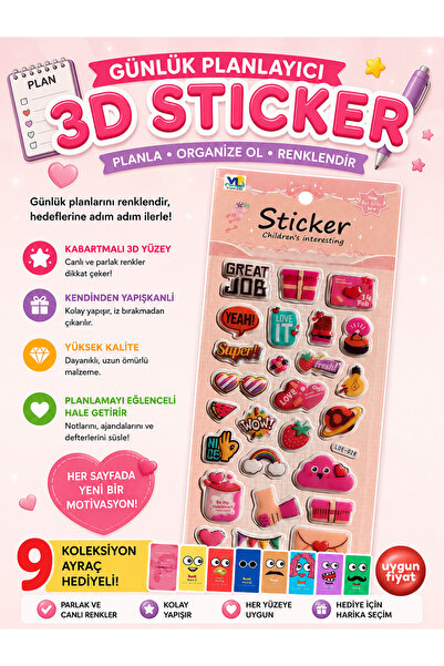 Pembe Pasaj Naljepnica za dnevni planer – Reljefna 3D naljepnica - Naljepnica...