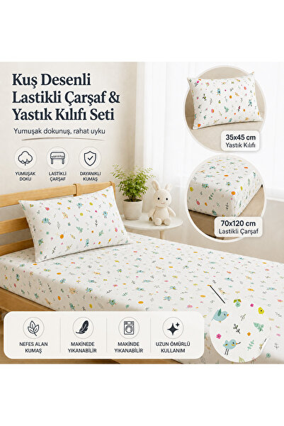 Ozz Baby 100% Cotton Ranforce; Elastic Baby Bed Sheet - Bird Patterned (70X12...