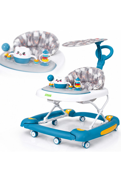 Bebelul Premergator bebe 4 in 1 albastru cu functie balansoar, roti silicon s...