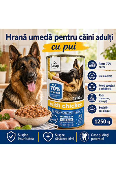 FRENDİ Dog cu pui, hrana umeda pentru caini, conserva 1250 g
