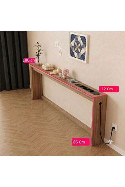 TrMuko Café Royale Vintage & USB-Tech Konsol Raf - 3 USB + 4 Priz Girişli MDF...