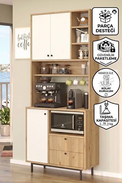 Yurupa Latte Serisi Kahve Köşesi Çok Amaçlı Dolap Mutfak Dolabı Sepet-Beyaz L...