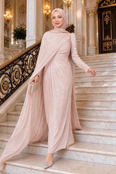 İmajButik Powder-Colored Front-Tie Evening Dress