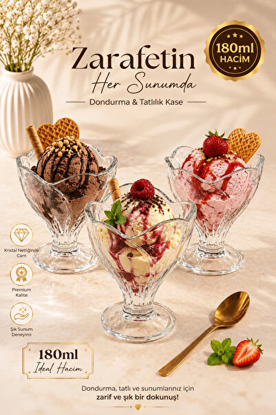 YzHome 3-Piece Glass Footed Ice Cream Bowl Magnolia Dessert Presentation Bowl...