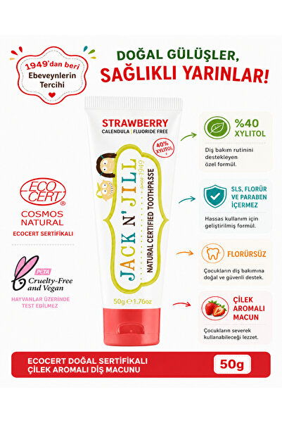Jack N'Jill Pasta de dinti pentru copii fara fluor, 6+ luni, aroma Capsuni, b...