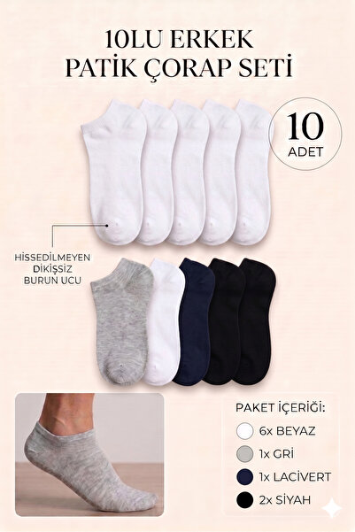 vtex socks 10 Çift Erkek Pamuklu Patik Çorap Karışık Renkli