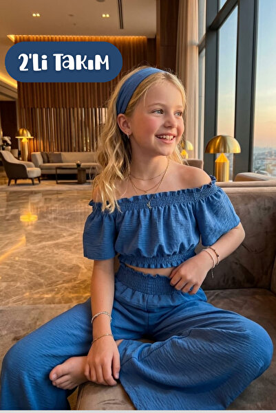 Hilal Akıncı Kids Girl's Off-Shoulder Blouse and Elastic Waist and Sleeves Pa...