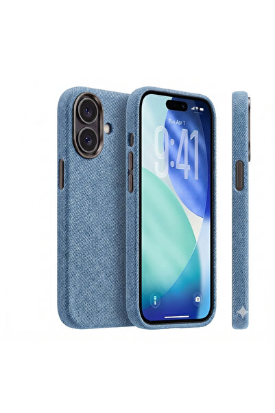 megaMobile Husă megaMOBILE® DENIM pentru iPhone 16 Plus, albastru deschis