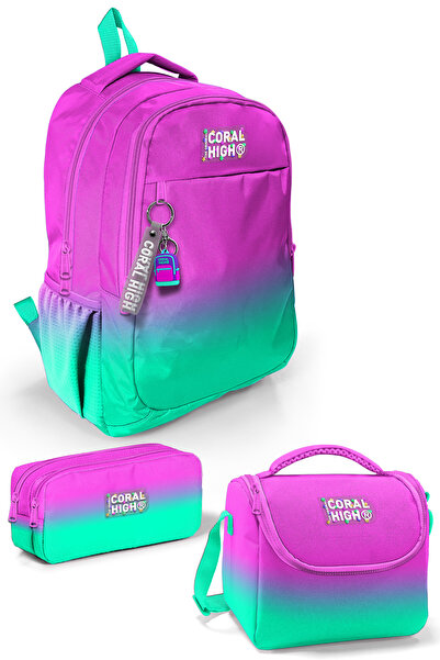 Coral High Set de 3 genți de școală pentru copii, roz, verde acvatic, cu tran...