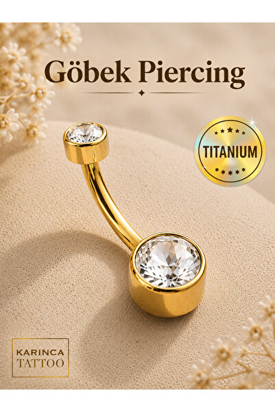 Karınca Piercing Taşlı Titanyum Göbek Piercingi Gümüş Renk veya Gold Altın Re...