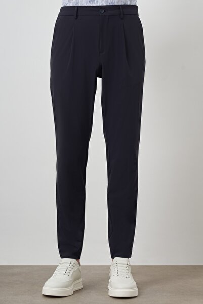 Morven Men's Navy Blue Trend Slim Fit Full Rubber Trousers