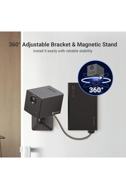 EZVIZ Kit cameră de supraveghere inteligentă de interior CB2 4G cu Power Partner, rezoluție 2K, baterie totală de 7200 mAh, slot SIM 4G LTE, detecție AI, negru