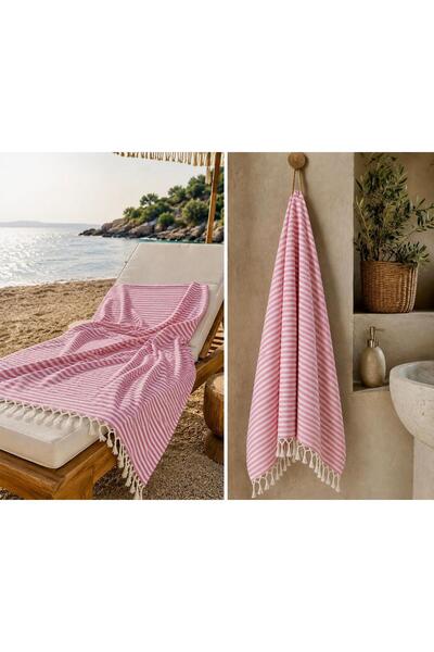 Missi Aegean Breeze Thin Peshtemal - Pink Striped - Cotton Beach, Pool and Ha...