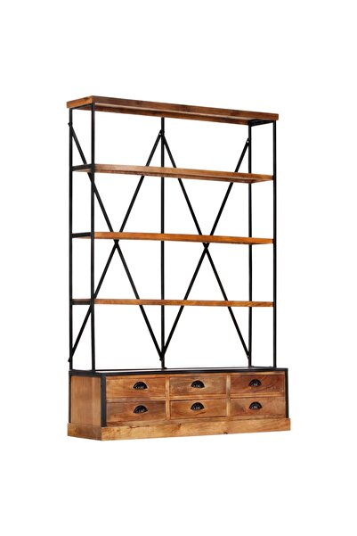 Concept Bibliotecă 4 rafturi 6 sertare 122x36x181 cm lemn masiv mango
