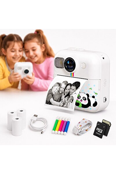 FAMIFY Cameră instantanee pentru copii, HD 1080p, rezoluție foto 48MP, card SD 64GB, baterie 1500mAh, alb