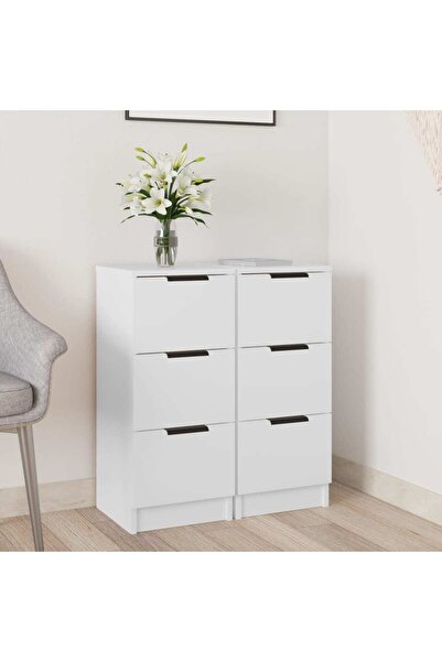 Concept Servante, 2 buc., alb, 30x30x70 cm, lemn prelucrat