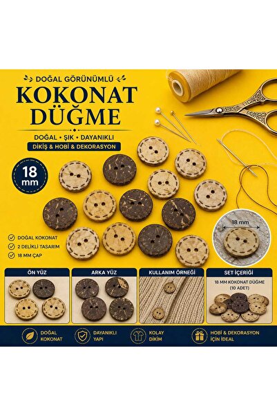 İMREN AKSESUAR Бутон от дърво 18 мм, гравиран с лазер, 1 опаковка, 15 броя