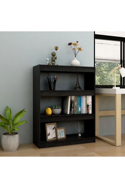Concept Bibliotecă/Separator cameră, negru, 100x30x103 cm, lemn de pin
