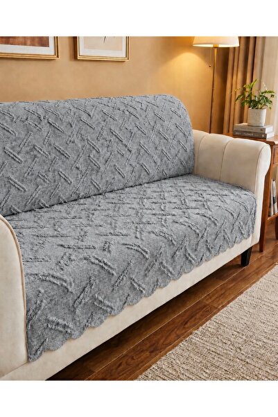 Turtaş Antrasit Koltuk Örtüsü 175x215 cm Çekyat Örtüsü Premium Şönil Jakar Ku...