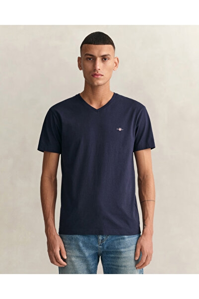 Gant Erkek Lacivert Slim Fit V Yaka T-Shirt