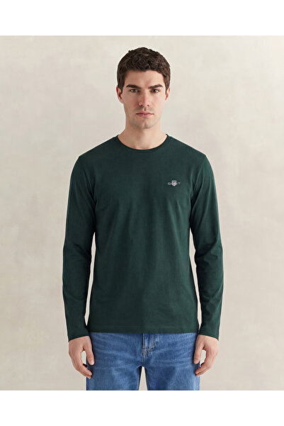 Gant Erkek Yeşil Regular Fit Bisiklet Yaka Uzun Kollu T-Shirt