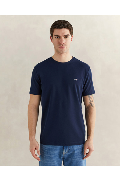 Gant Erkek Lacivert Bisiklet Yaka Regular Fit Logolu T-Shirt