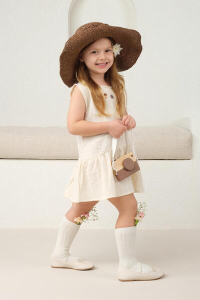 Mioma Kids Asymmetrical Design Dress - Bone Color