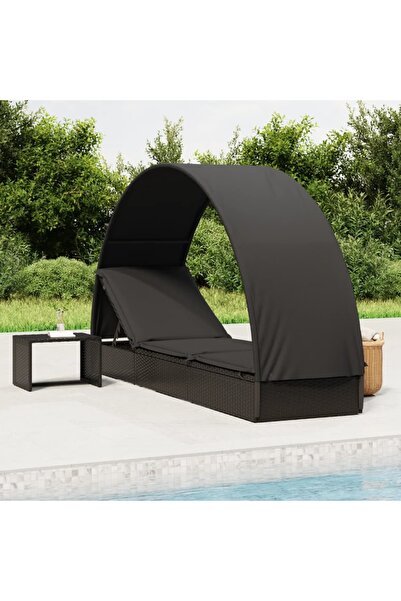 Concept Șezlong cu acoperiș rotund, negru, 211x57x140 cm, poliratan