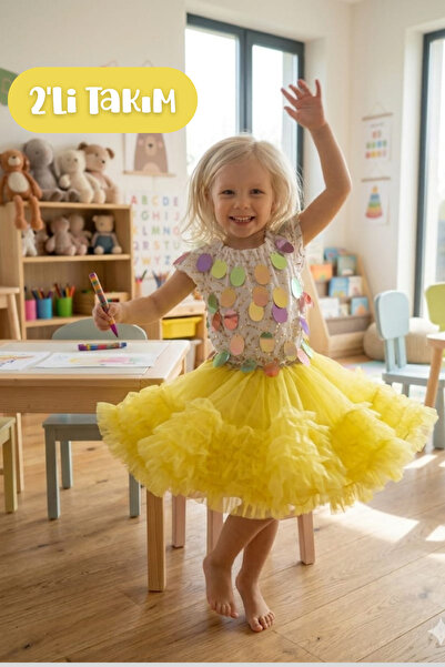 Hilal Akıncı Kids Girl's Fluffy Tutu Skirt and Large Sequined Blouse Evening ...