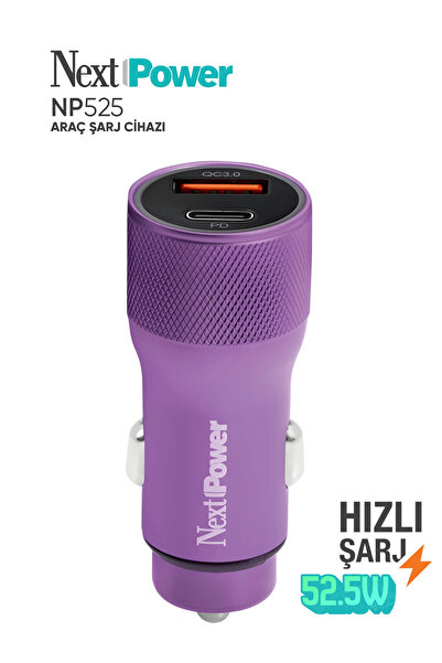 NextPower 52.5W Araç içi Hızlı Şarj Aleti Type-C + USB Güç Adaptörü Oto Çakma...