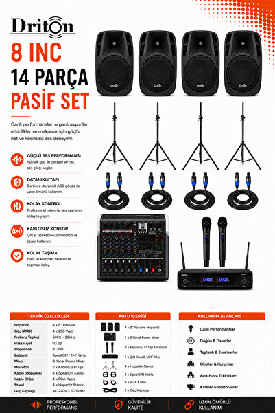MELVED MÜZİK 8 INC 14 PARÇA PASİF HOPARLÖR DAVET EVİ KINA ORGANİZASYON DÜĞÜN ...