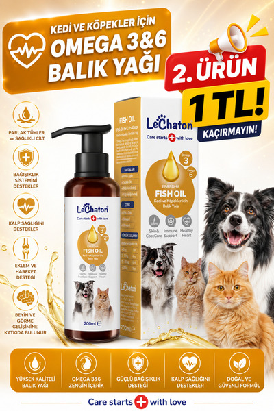 LeChaton Pet Care Fish Oil - Kedi Ve Köpek Için Balık Yağı 200ml Omega 3 ve 6...