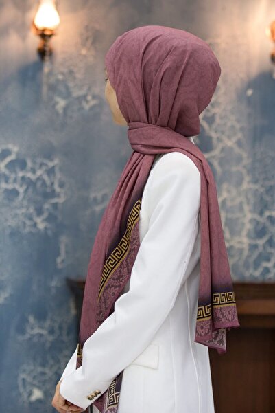 Vissona KREP GOLD DETAYLI BAROK DESENLİ GÜL KURUSU RENKLİ 75X195 KIRIŞMAZ ŞAL