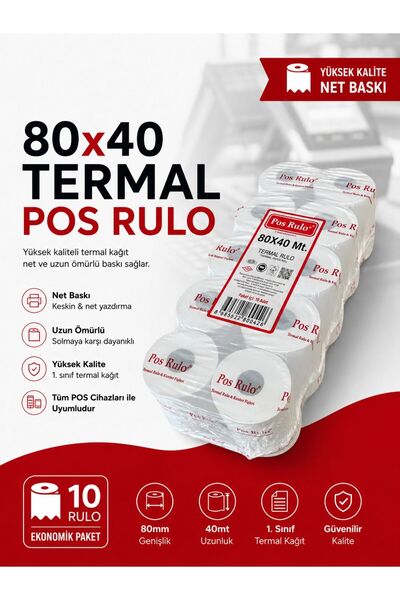 Toscana 80X40 Termal Rulo 1 Paket 10 Adet TSE Belgeli Yazarkasa Pos Rulosu