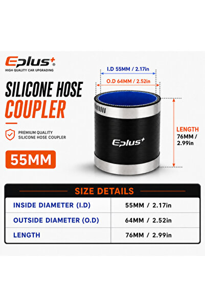 Choice4 ID 55MM EPLUS Black Silicone Tubing Straight Hose Coupler Universal C...
