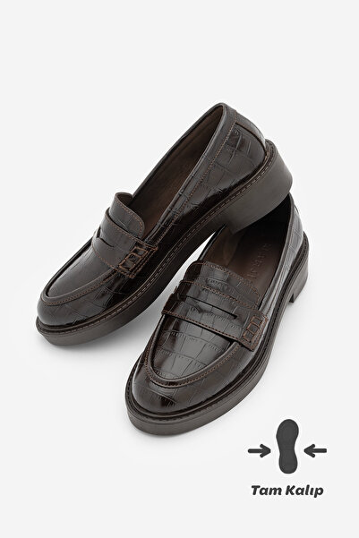 Marjin Women's Loafer Daily Classic Shoes Casual Moccasin Fonle Brown Croco