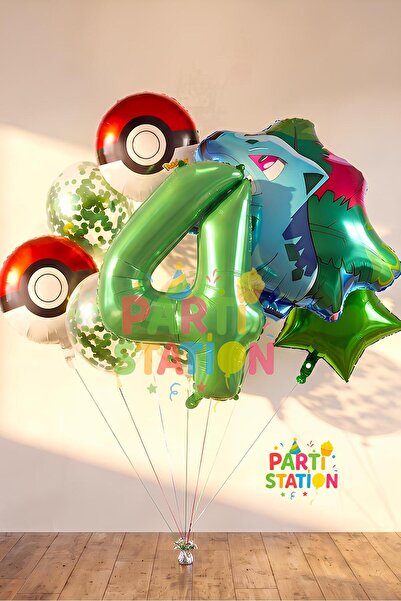 Parti Station Pokemon Bulbasaur Konsept 4 Yaş Balon Set Pokemon Bulbasaur Bal...