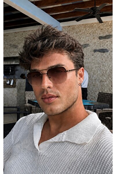 PİYESBOUTİQUE Men's Pentagonal Drop Eşref Single Sunglasses, Uv Protection, R...
