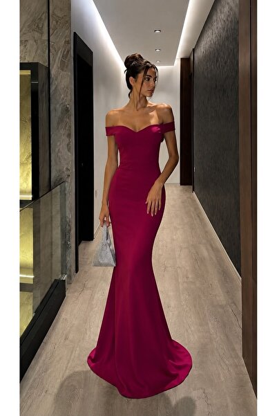 Modafeminen Rochie lungă model pește cu umeri goi 582171 ROȘU CLAR