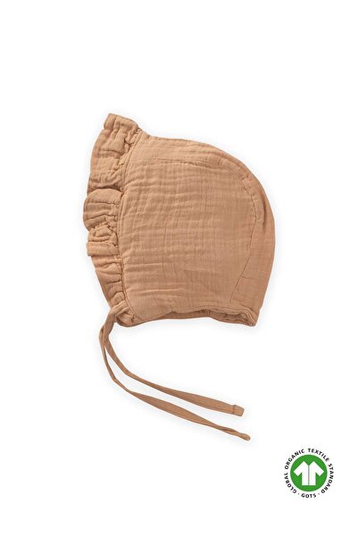 Cigit Tied Ruffled Organic Muslin Baby Hat 0-2 Years Caremel