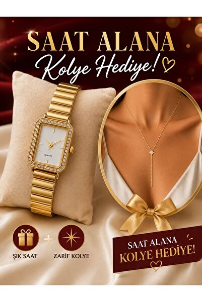 Line Premium Taş Detaylı Dikdörtgen Kadın Kol Saati – Gold & Silver