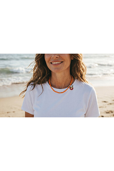 Mimoza Accessories Colorful Bead Necklace with Embroidered Charm Detail