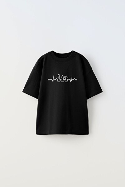 GIA - ART Chess Rhythm Design Printed Black Children's T-Shirt