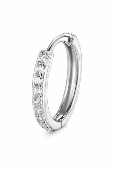 Ceren Tekli Taşlı Halka Küpe/Piercing | Çelik