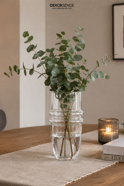 Dekorsende Modern Glass Vase with Knuckle Detail Transparent 28 cm