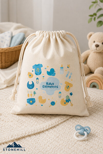 stonehill Baby Elements Printed Raw Cloth Drawstring Baby Bag 30X40 cm Set of...