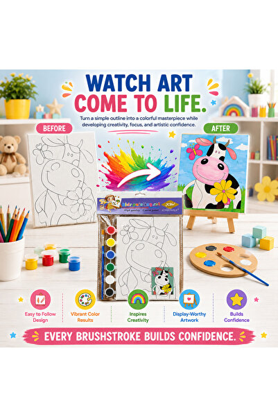 Alayjah , Printed Canvas Panel with Paintbrushes & Paints, 1 Piece, Complete Art Kit for Easy, Fun & Creative Painting