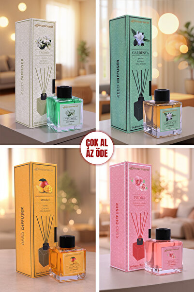 MOUVEMENT 4'Lü Çubuklu 100 ml Oda Kokusu Seti Çok Al Az Öde (Yasemin Pudra Ma...