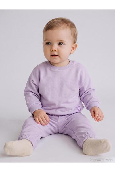 Civil Baby Düz Basic Kalpli 6-18 Ay Takım - Lila 18-24 Ay